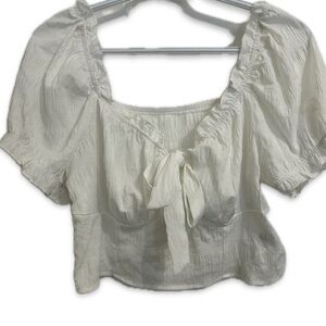 SHEIN Cream Ruffled Crop Blouse with Front Tie. Brand New